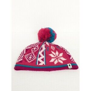 Smartwool Merino Wool Beanie Pom Pom Winter Hat size L/XL 6-12 Pink Iceland